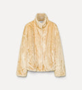 faux fur bomber jacket with a chevron pattern platino forte_forte