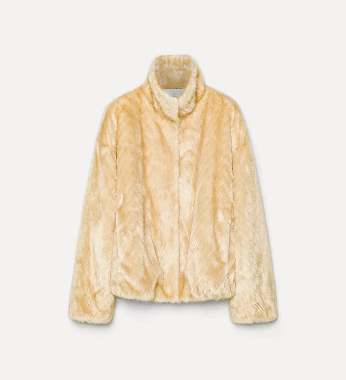 faux fur bomber jacket with a chevron pattern platino forte_forte
