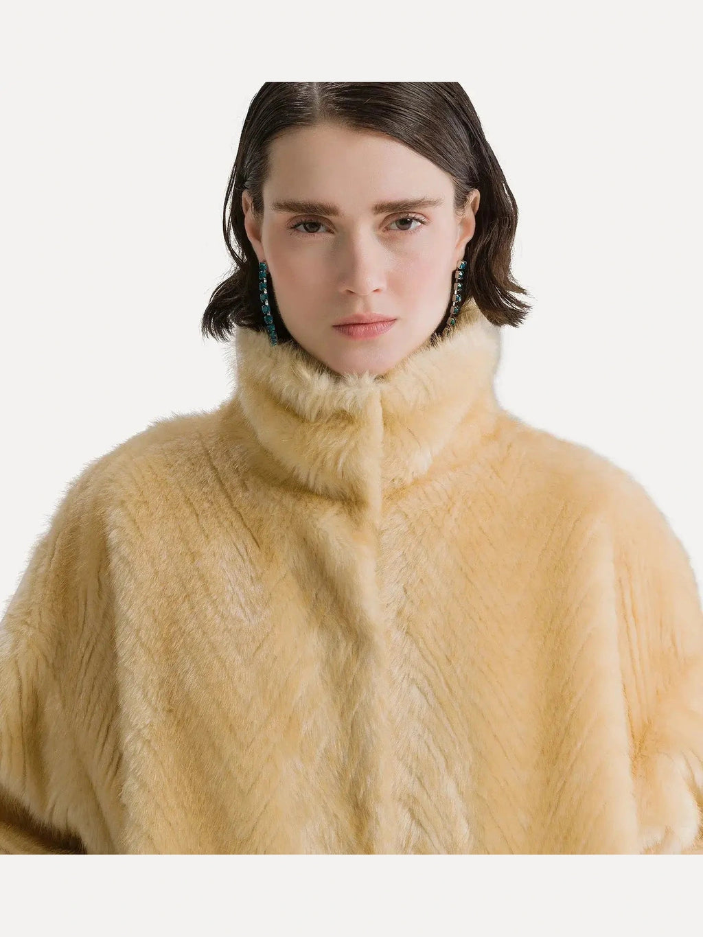 faux fur bomber jacket with a chevron pattern platino forte_forte
