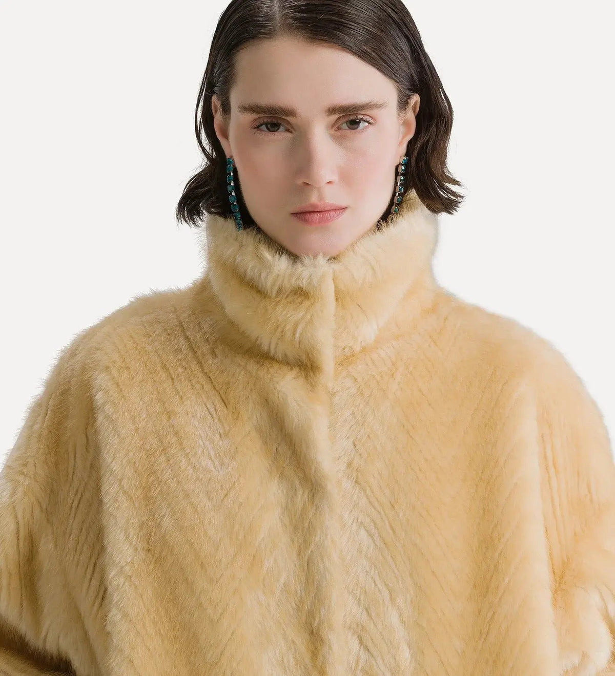 faux fur bomber jacket with a chevron pattern platino forte_forte