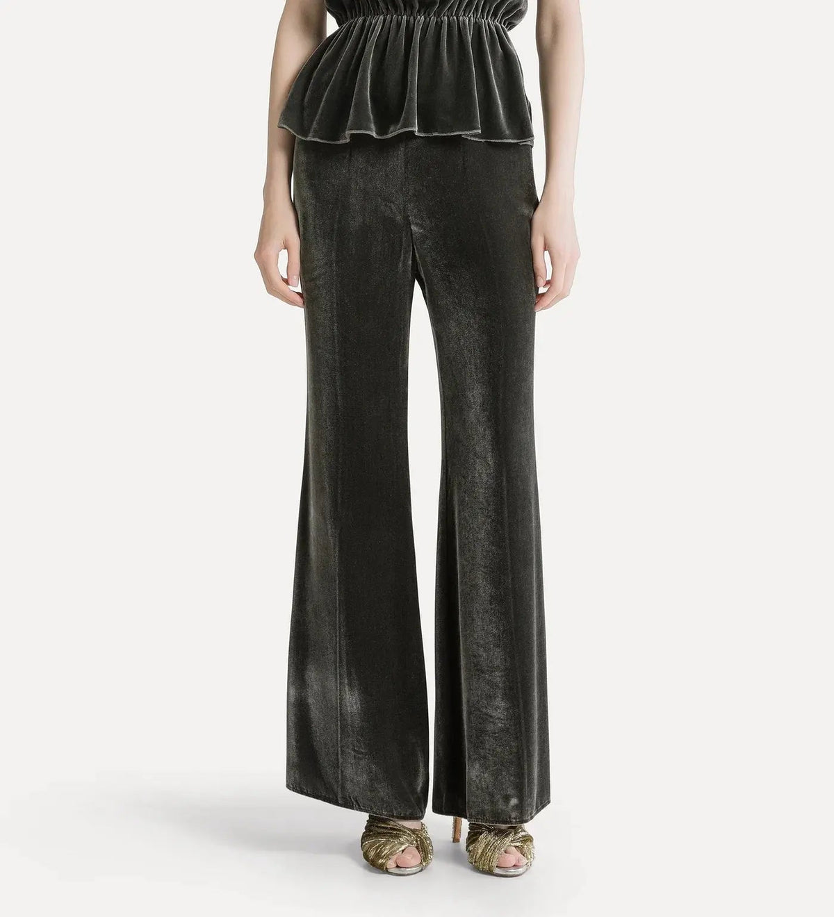 viscose/silk velvet flat front flared pants forte_forte