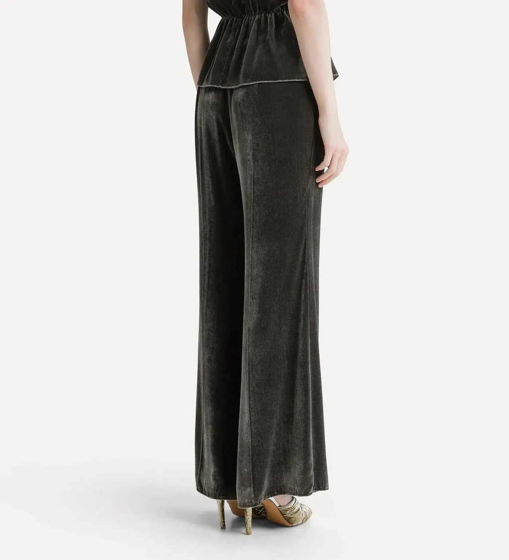 viscose/silk velvet flat front flared pants forte_forte