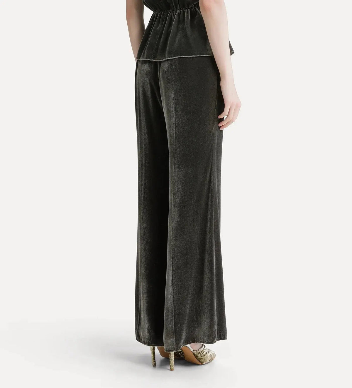 viscose/silk velvet flat front flared pants forte_forte