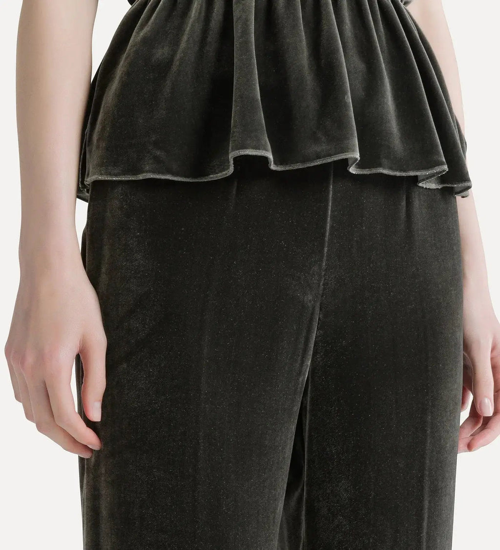 viscose/silk velvet flat front flared pants forte_forte