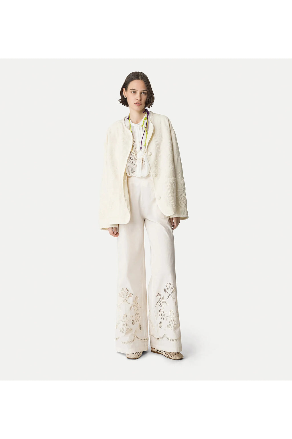 Cropped Poplin Trousers with “Lunamaris” Embroidery forte_forte