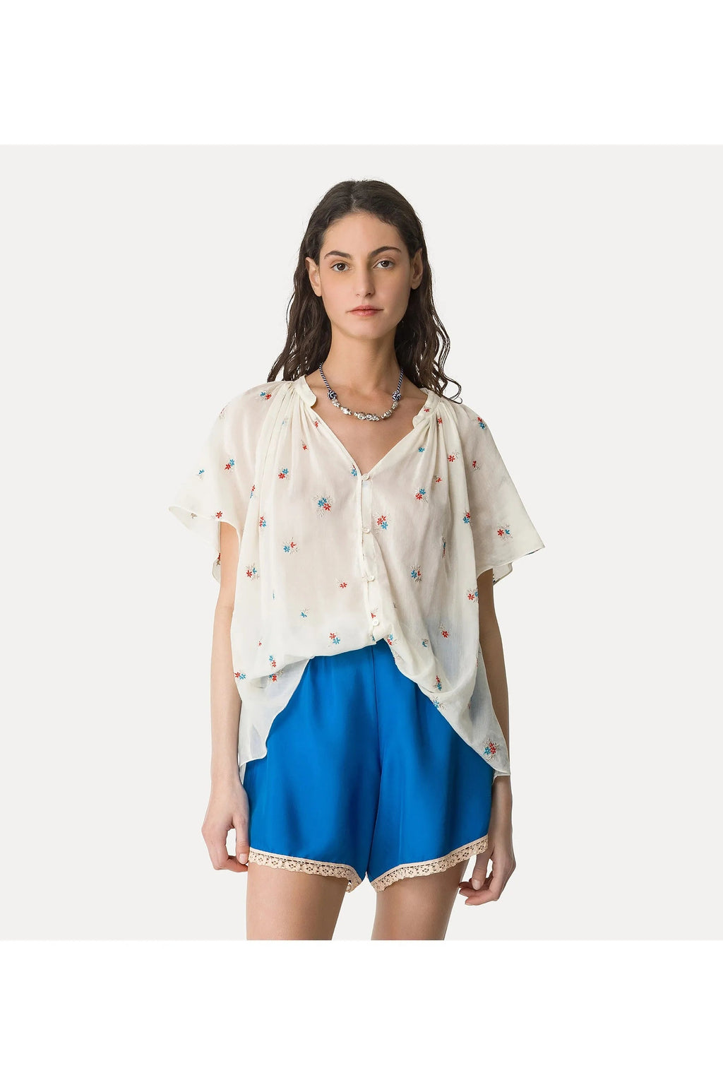 "petites fleurs" embroidery voile bohemienne shirt forte_forte