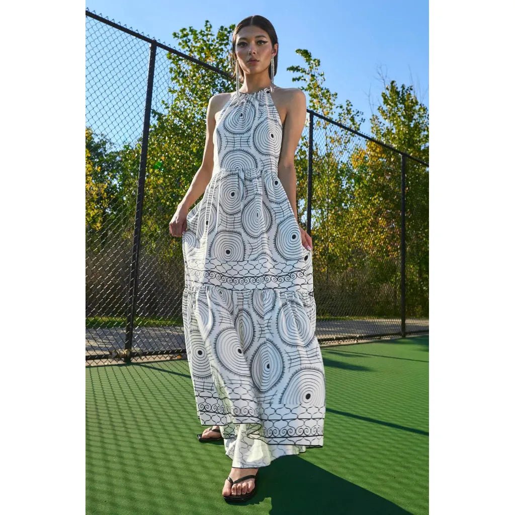 High/Low Halter Maxi Dress Ironwork Scarf - Primm'sHigh/Low Halter Maxi Dress Ironwork ScarfHope for Flowers by Tracy Reece