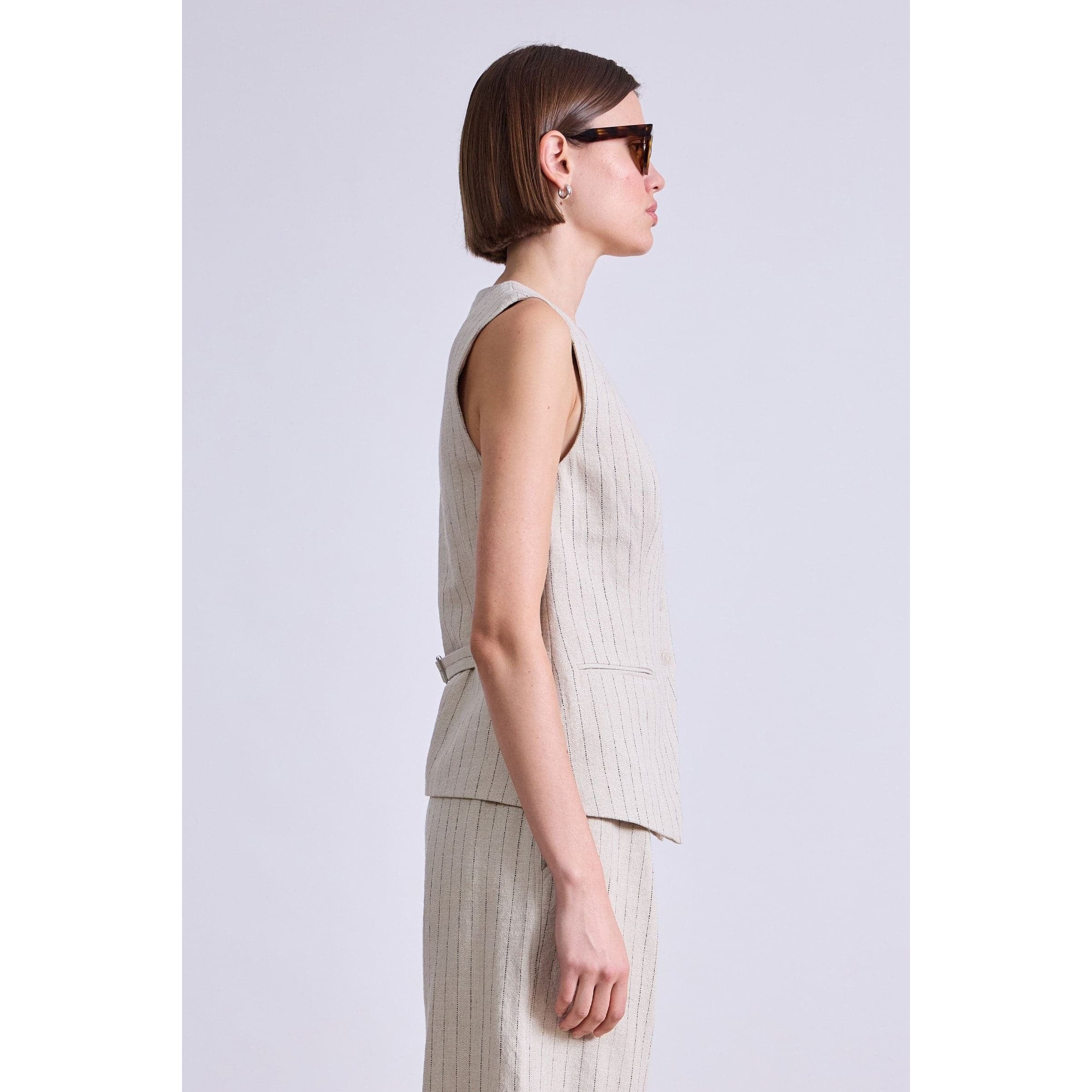 Light Gray Apiece Apart Helena V-Neck Vest Striped Flax