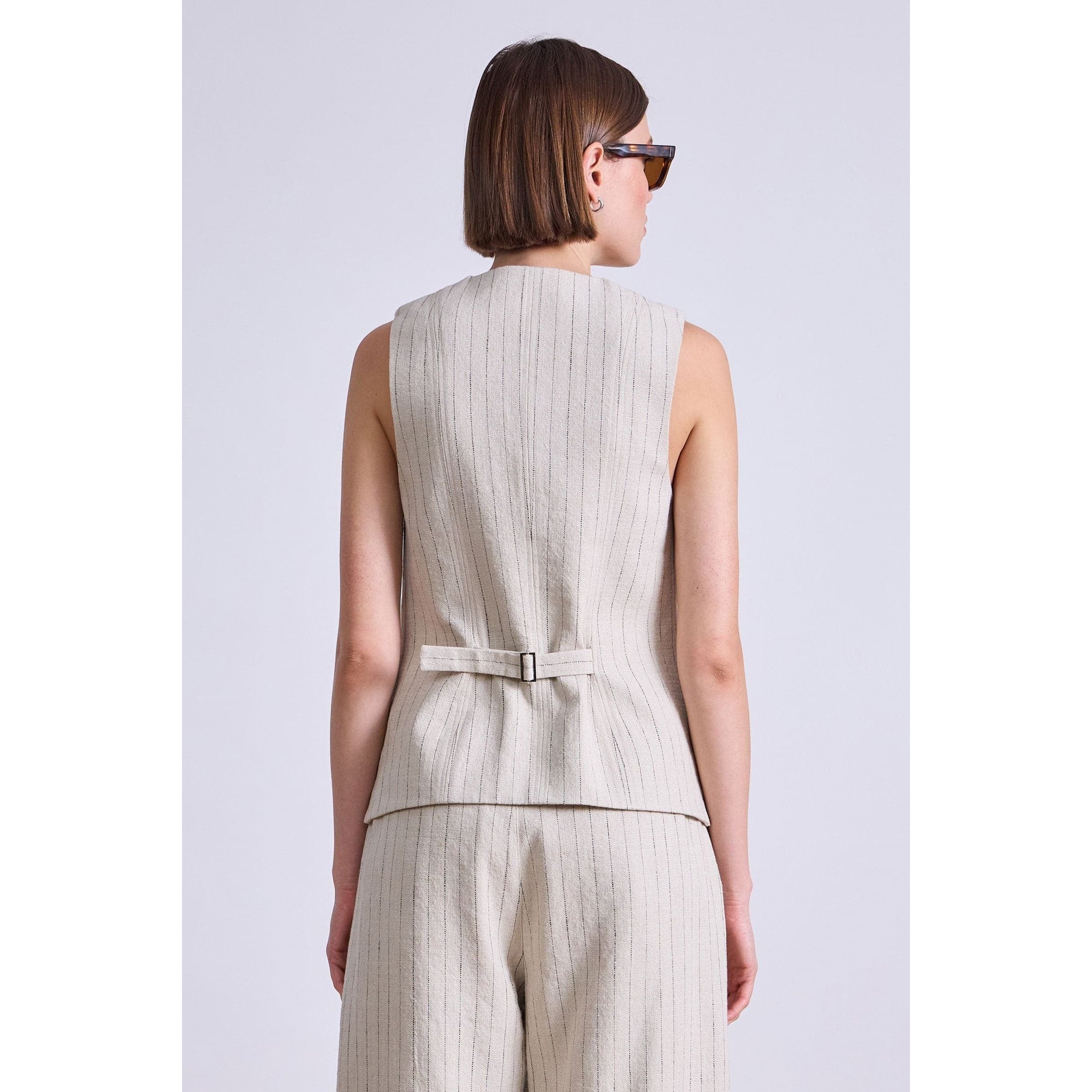Light Gray Apiece Apart Helena V-Neck Vest Striped Flax