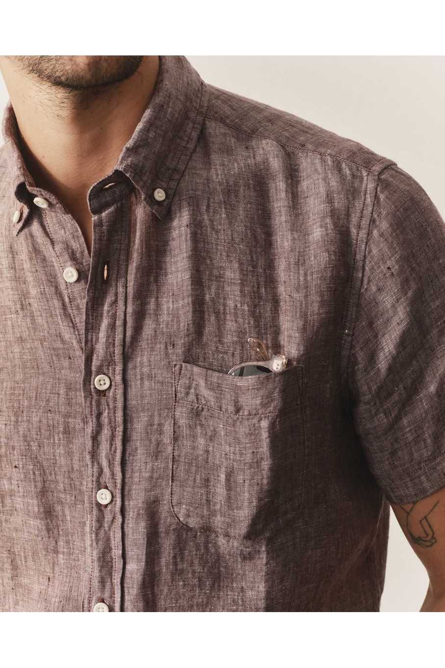 The Short Sleeve Jack in Burgundy Linen Taylor Stitch