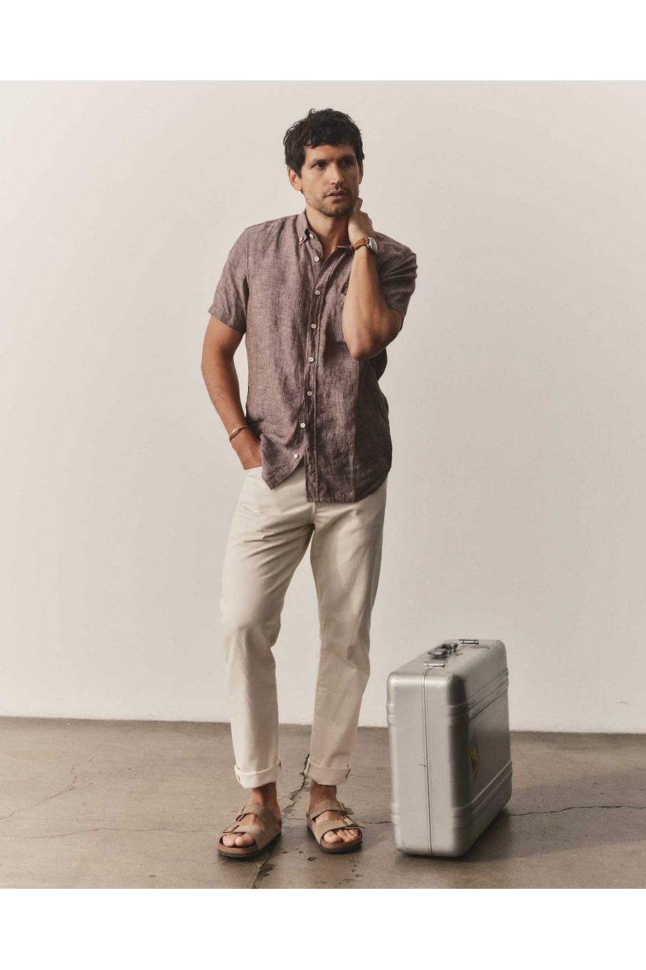 The Short Sleeve Jack in Burgundy Linen Taylor Stitch