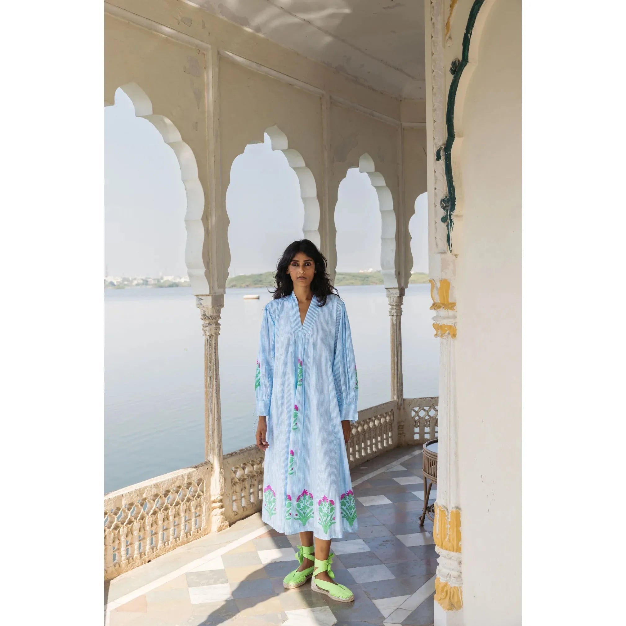 Leo Dress in Palladio Garden & Thin Stripes - Primm'sLeo Dress in Palladio Garden & Thin StripesSZ BlockPrints