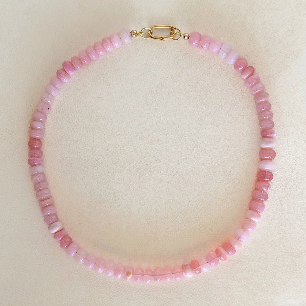 Light Pink Opal Gemstone Necklace with Diamond Oval Clip - Primm'sLight Pink Opal Gemstone Necklace with Diamond Oval ClipHart