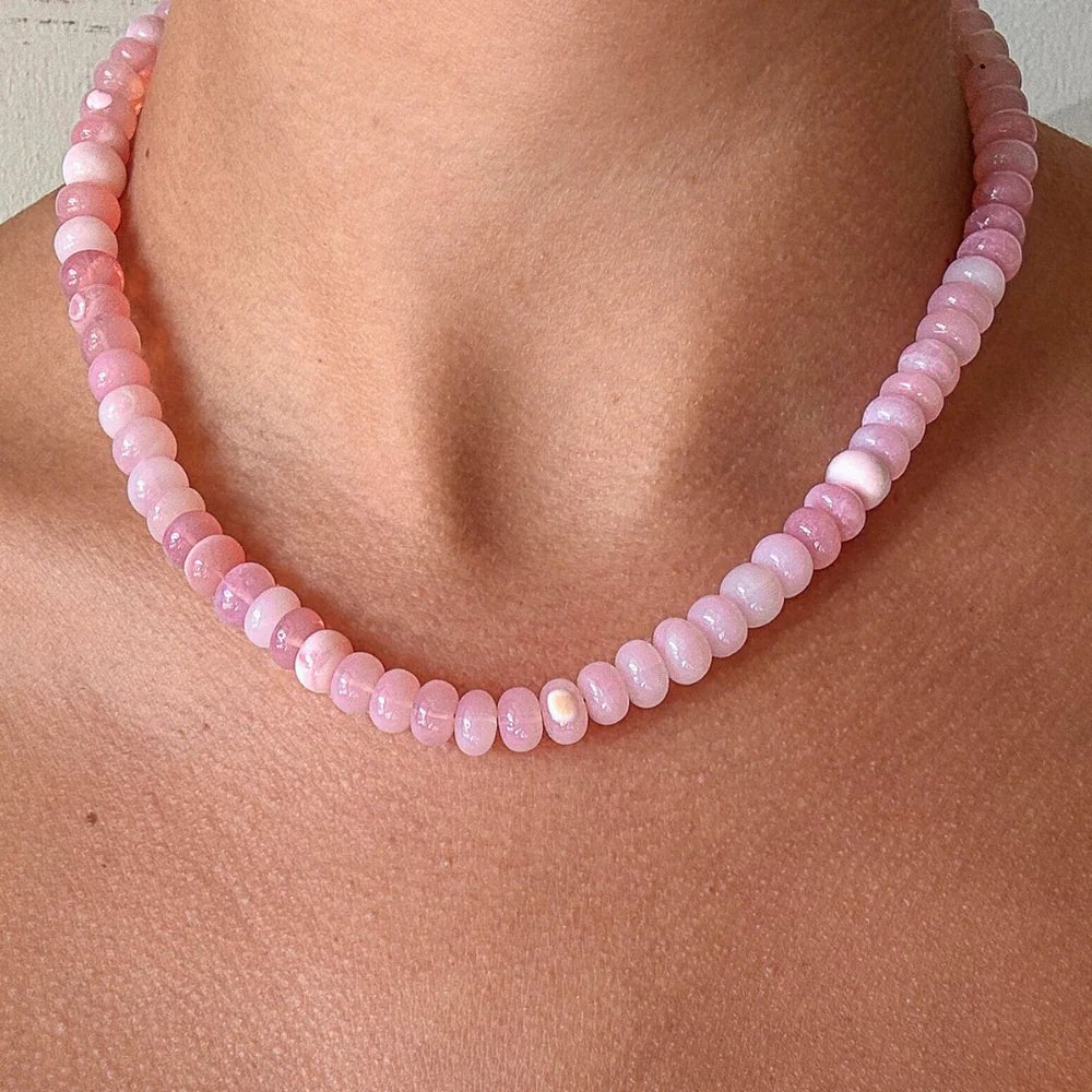 Light Pink Opal Gemstone Necklace with Diamond Oval Clip - Primm'sLight Pink Opal Gemstone Necklace with Diamond Oval ClipHart