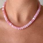 Light Pink Opal Gemstone Necklace with Diamond Oval Clip - Primm'sLight Pink Opal Gemstone Necklace with Diamond Oval ClipHart