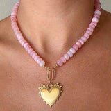 Light Pink Opal Gemstone Necklace with Diamond Oval Clip - Primm'sLight Pink Opal Gemstone Necklace with Diamond Oval ClipHart