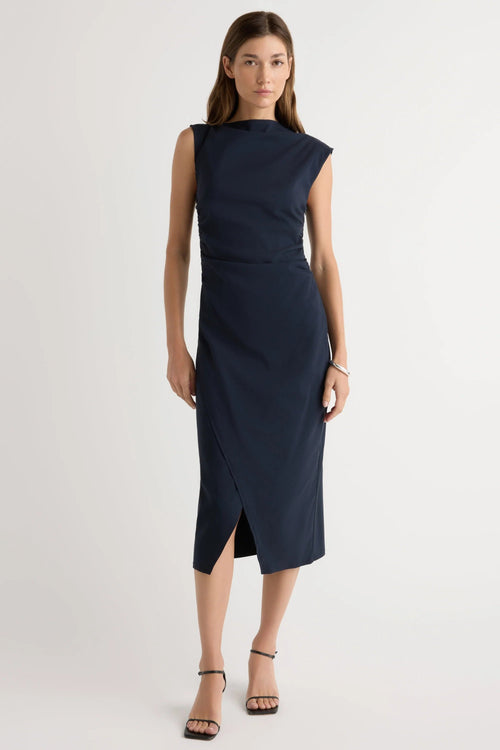 Manon Asymmetric-Neck Ruched Dress Modern Citizen