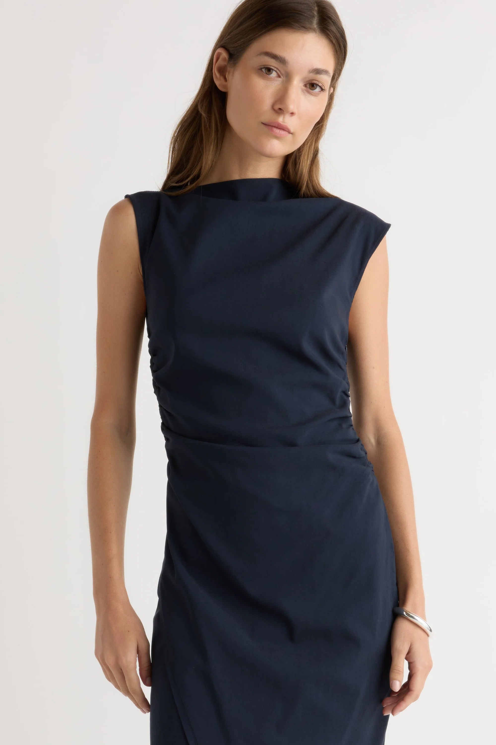Manon Asymmetric-Neck Ruched Dress Modern Citizen