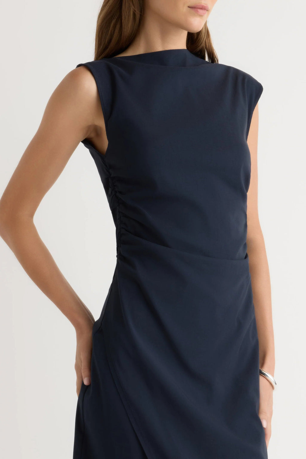Manon Asymmetric-Neck Ruched Dress Modern Citizen