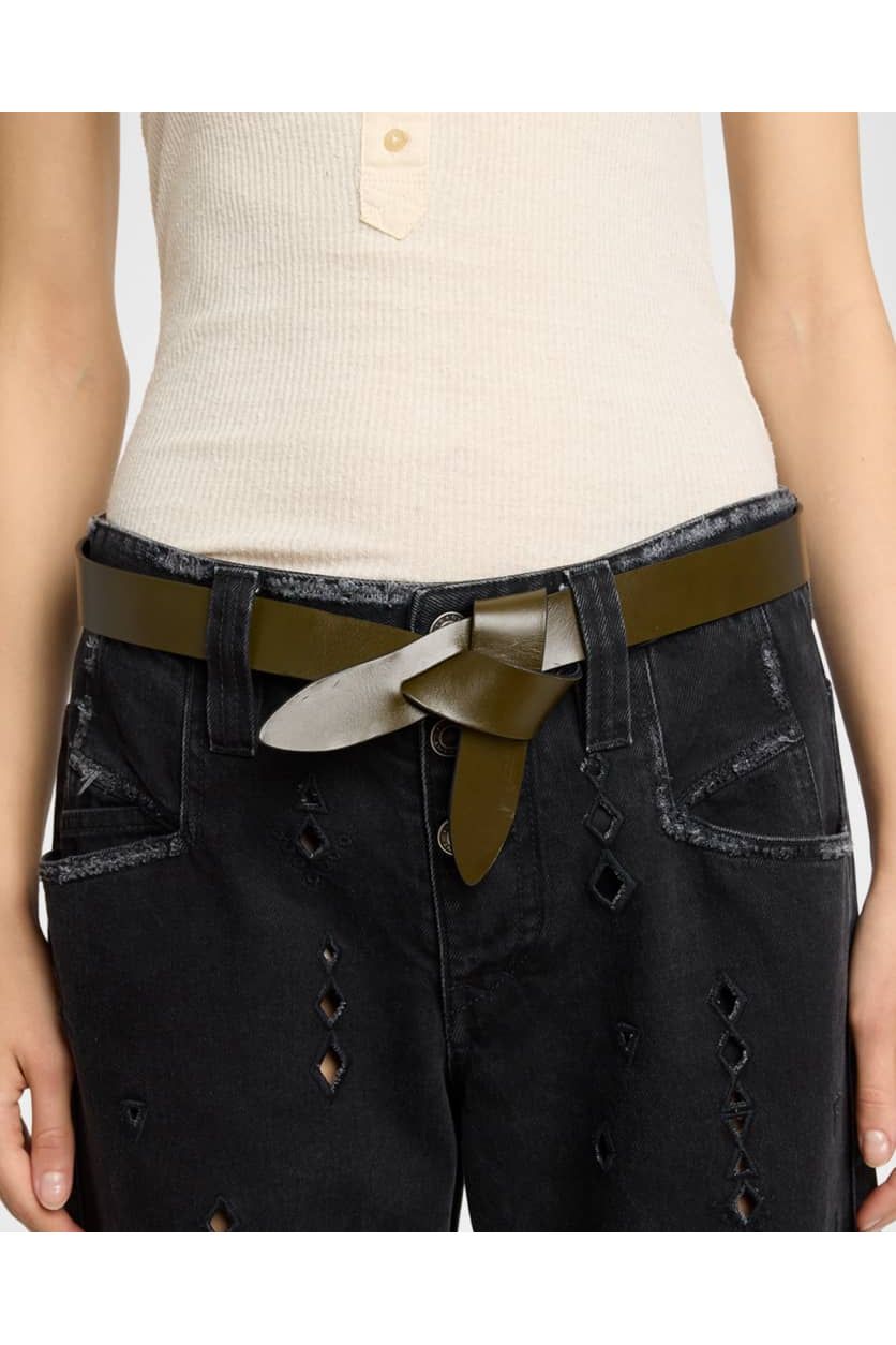 Lecce Tie Up Leather Belt Khaki Isabel Marant