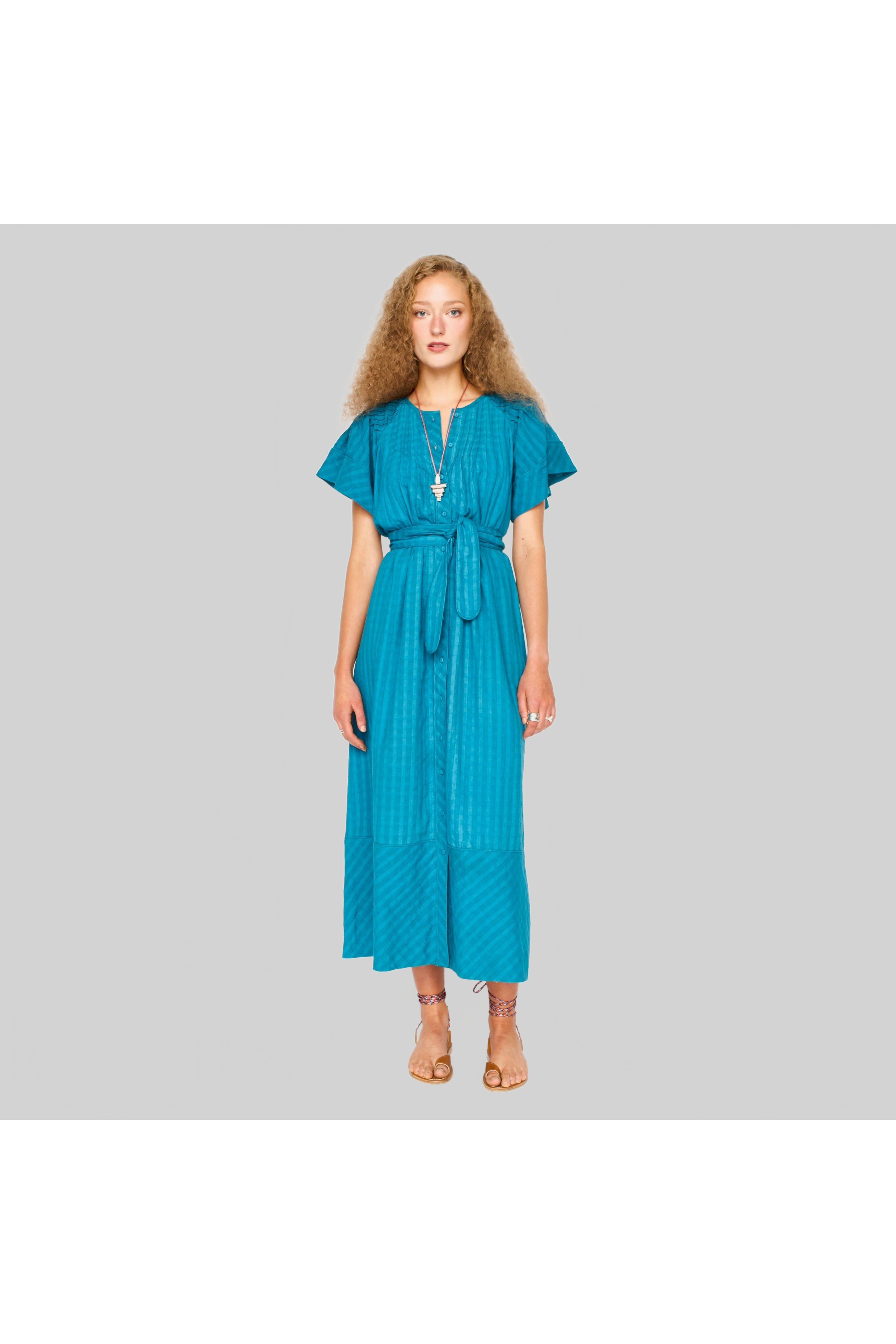 Vienna Pintuck Dress in Azure Dobby MIRTH