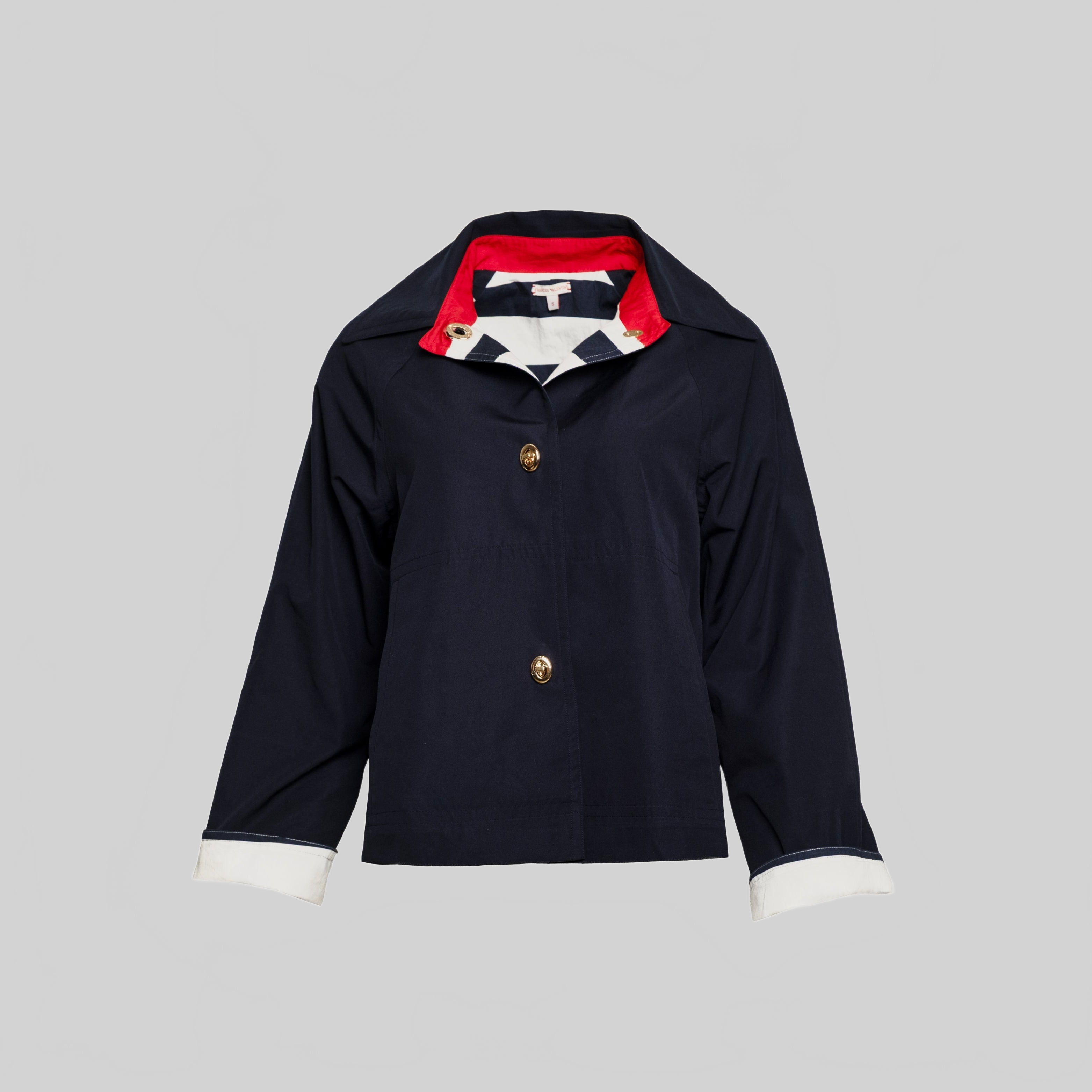 Short Spiffy Trench Solid Poly Navy Frances Valentine
