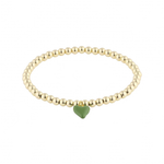 Bead Bracelet with Mini Green Enamel Heart Charm Hart
