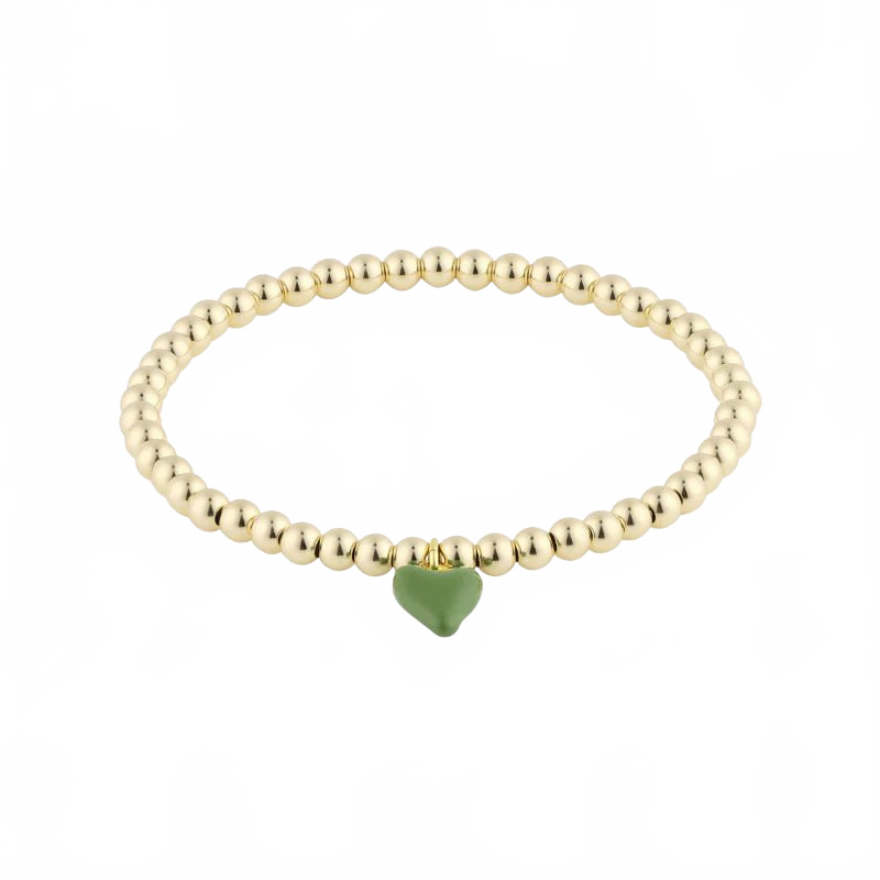 Bead Bracelet with Mini Green Enamel Heart Charm Hart