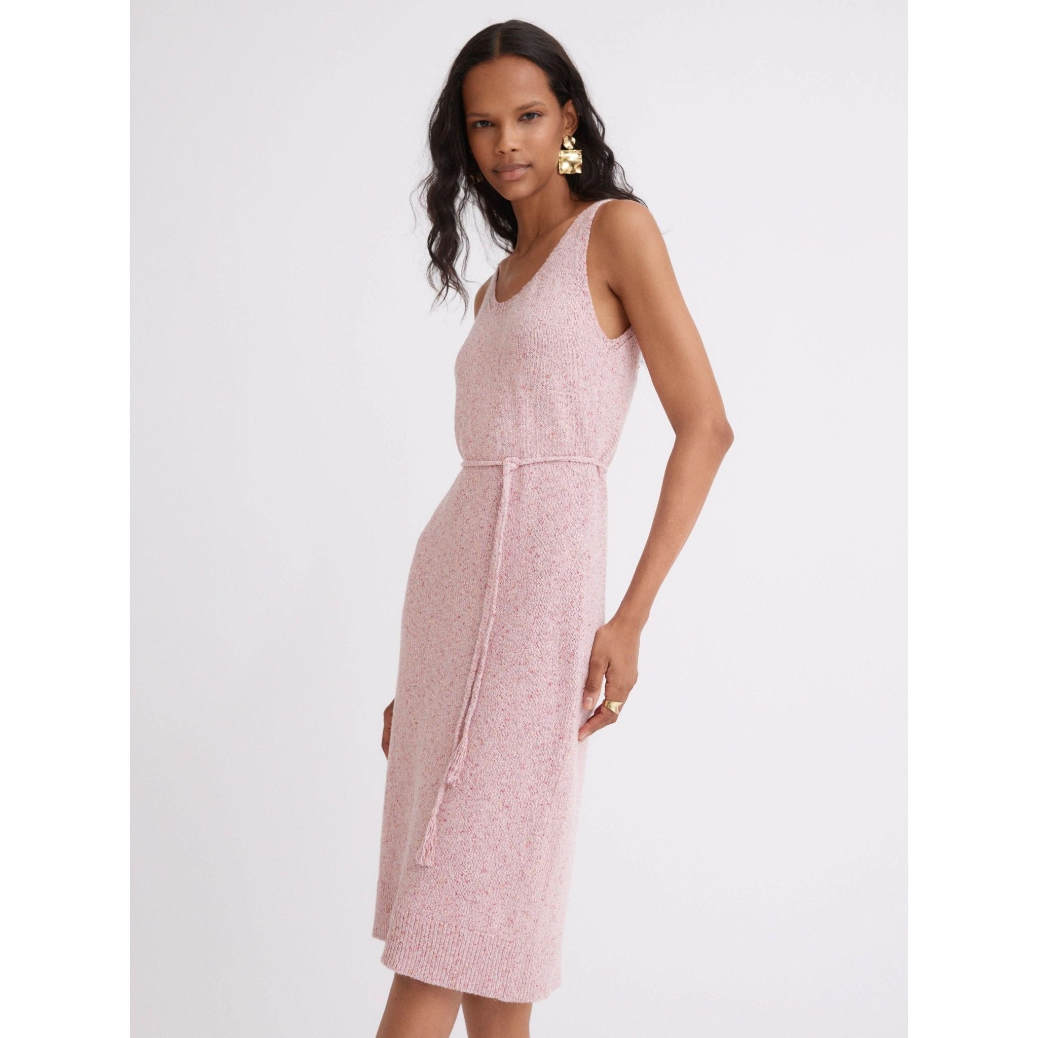 Pink Melange Scoop Neck Tank Midi Dress - Primm'sPink Melange Scoop Neck Tank Midi DressMatthew Bruch