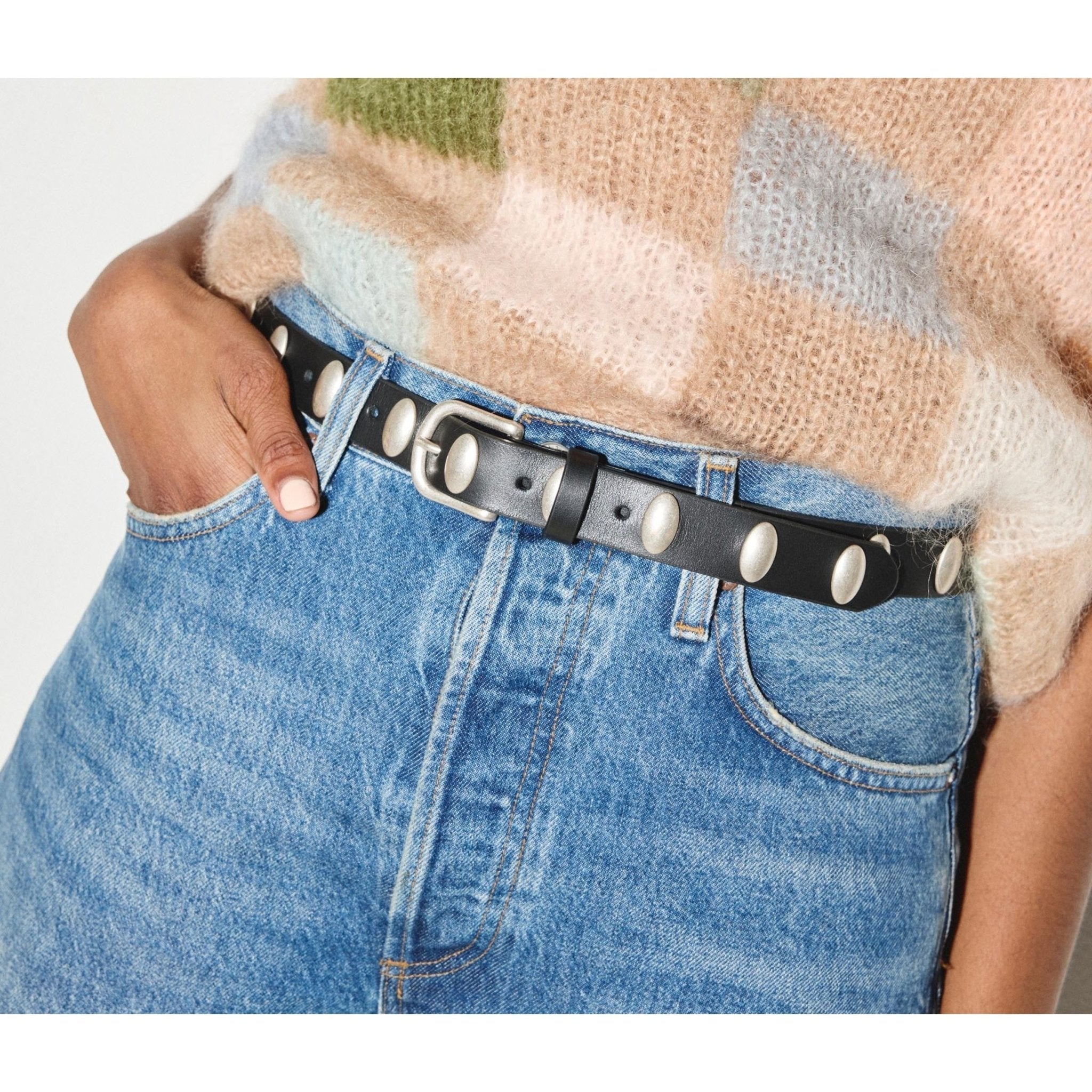 Rebecca Belt Black Calf with Oval Studs - Primm'sRebecca Belt Black Calf with Oval StudsFreda Salvador