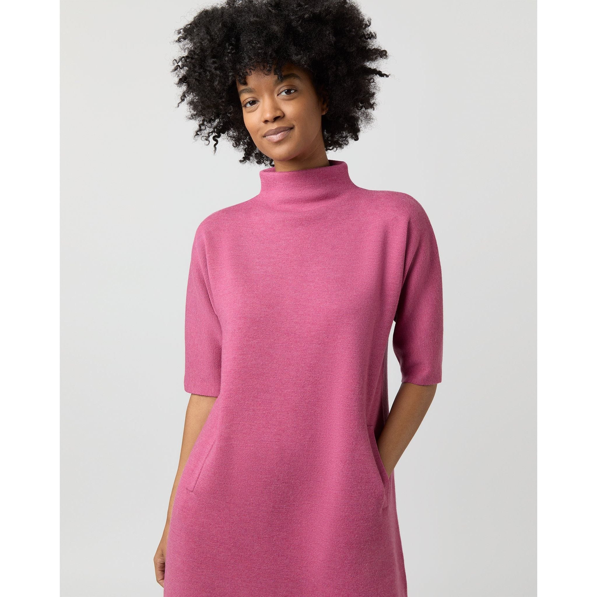 Rowan Short - Sleeved Funnel Neck Dress Heather Pink - Primm'sRowan Short - Sleeved Funnel Neck Dress Heather PinkMashburn