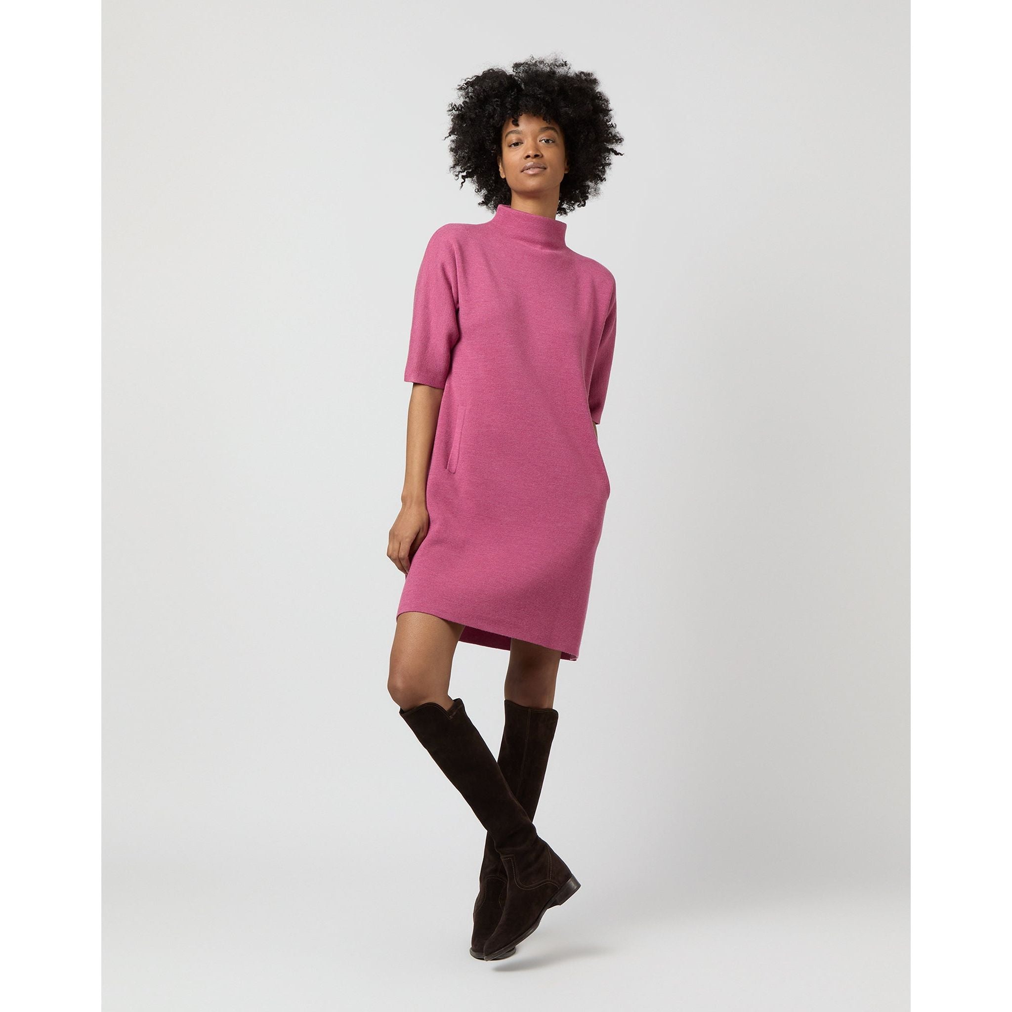 Rowan Short - Sleeved Funnel Neck Dress Heather Pink - Primm'sRowan Short - Sleeved Funnel Neck Dress Heather PinkMashburn