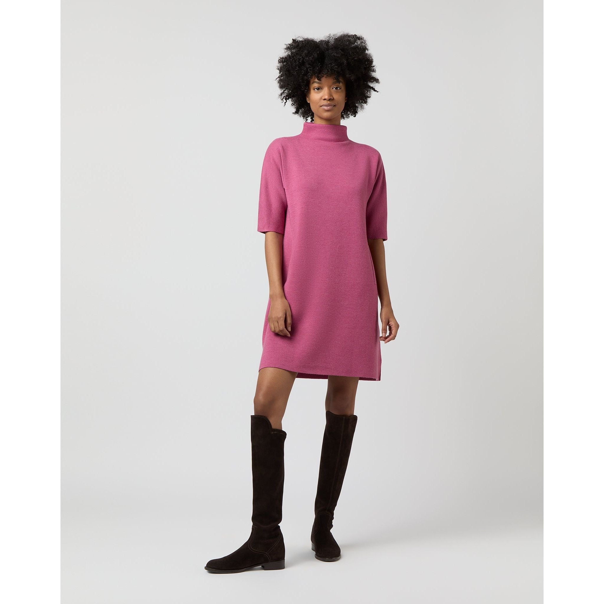 Rowan Short - Sleeved Funnel Neck Dress Heather Pink - Primm'sRowan Short - Sleeved Funnel Neck Dress Heather PinkMashburn