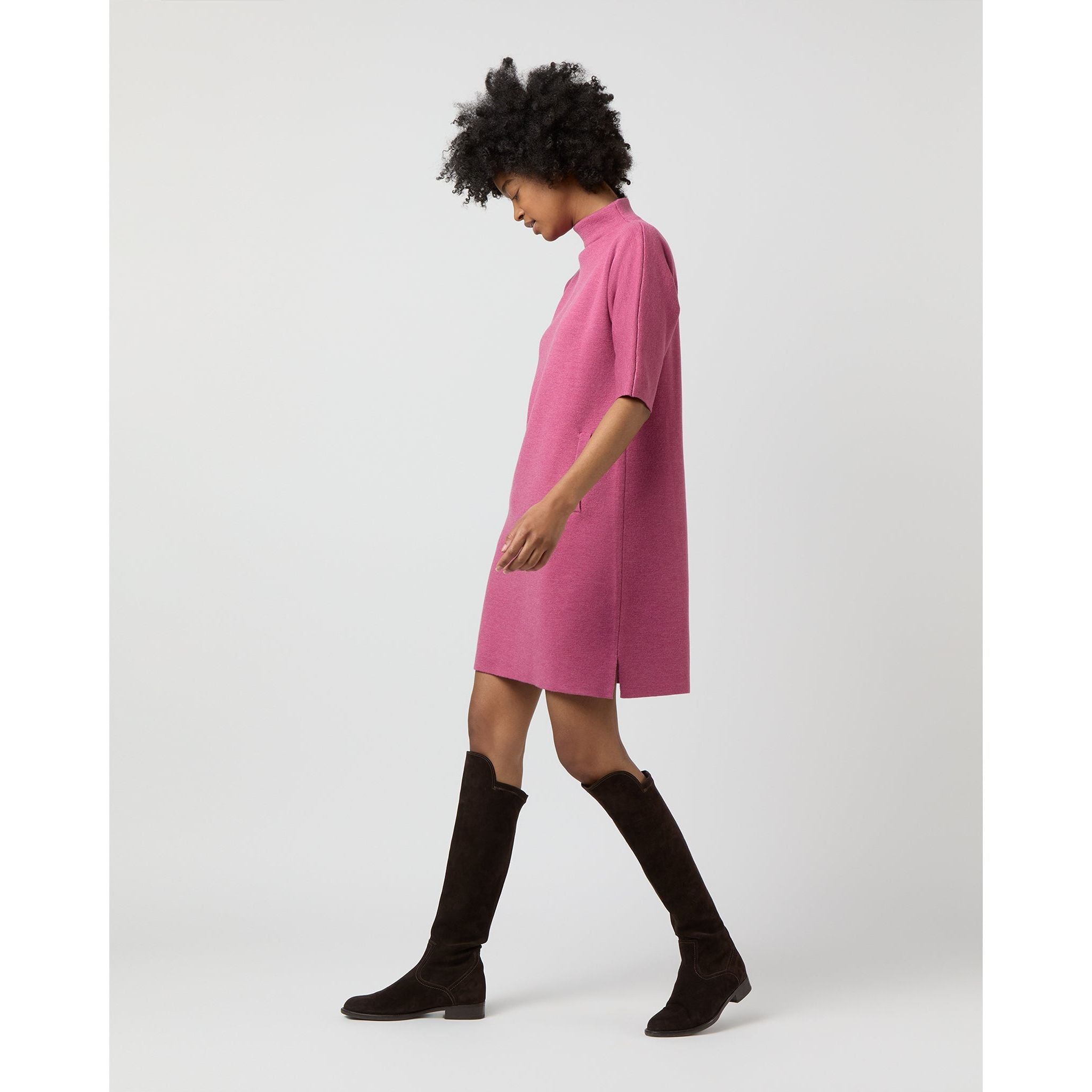 Rowan Short - Sleeved Funnel Neck Dress Heather Pink - Primm'sRowan Short - Sleeved Funnel Neck Dress Heather PinkMashburn