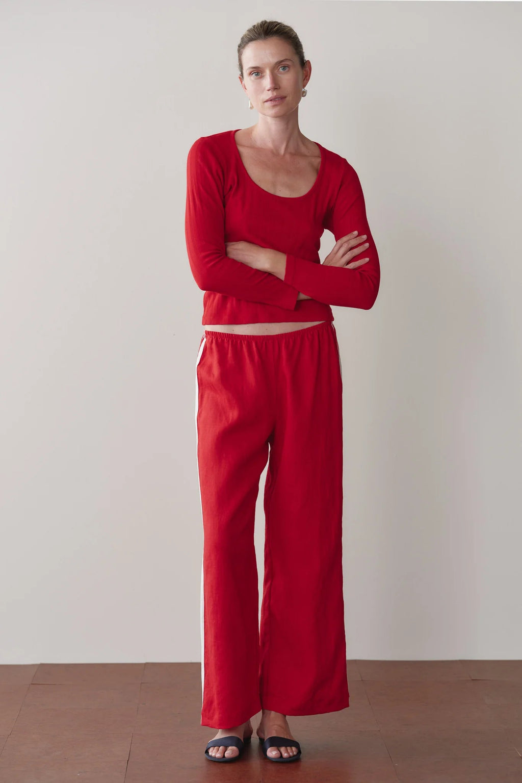 The Linen Crop Racer Stripe Pant DONNI.