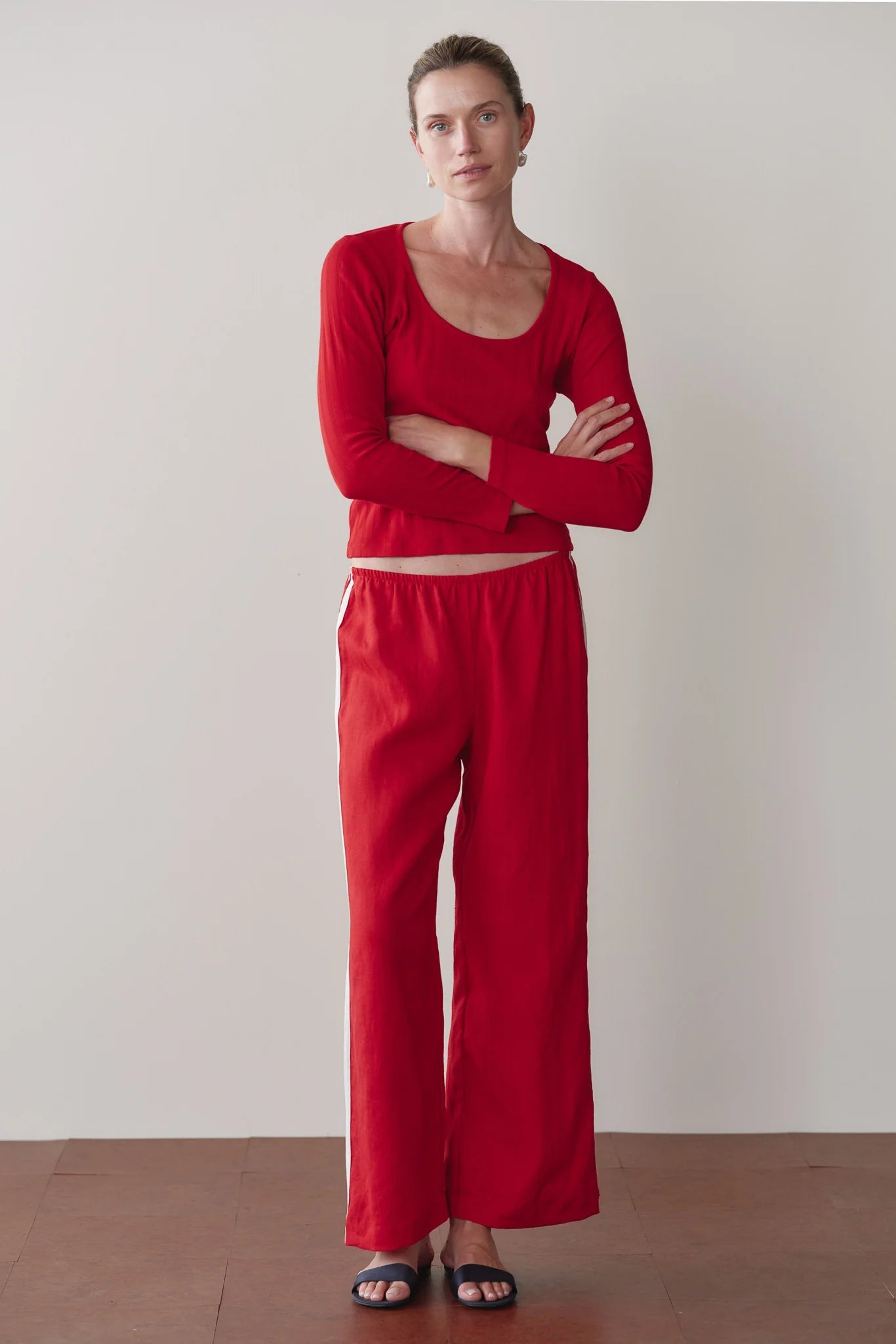 The Linen Crop Racer Stripe Pant DONNI.
