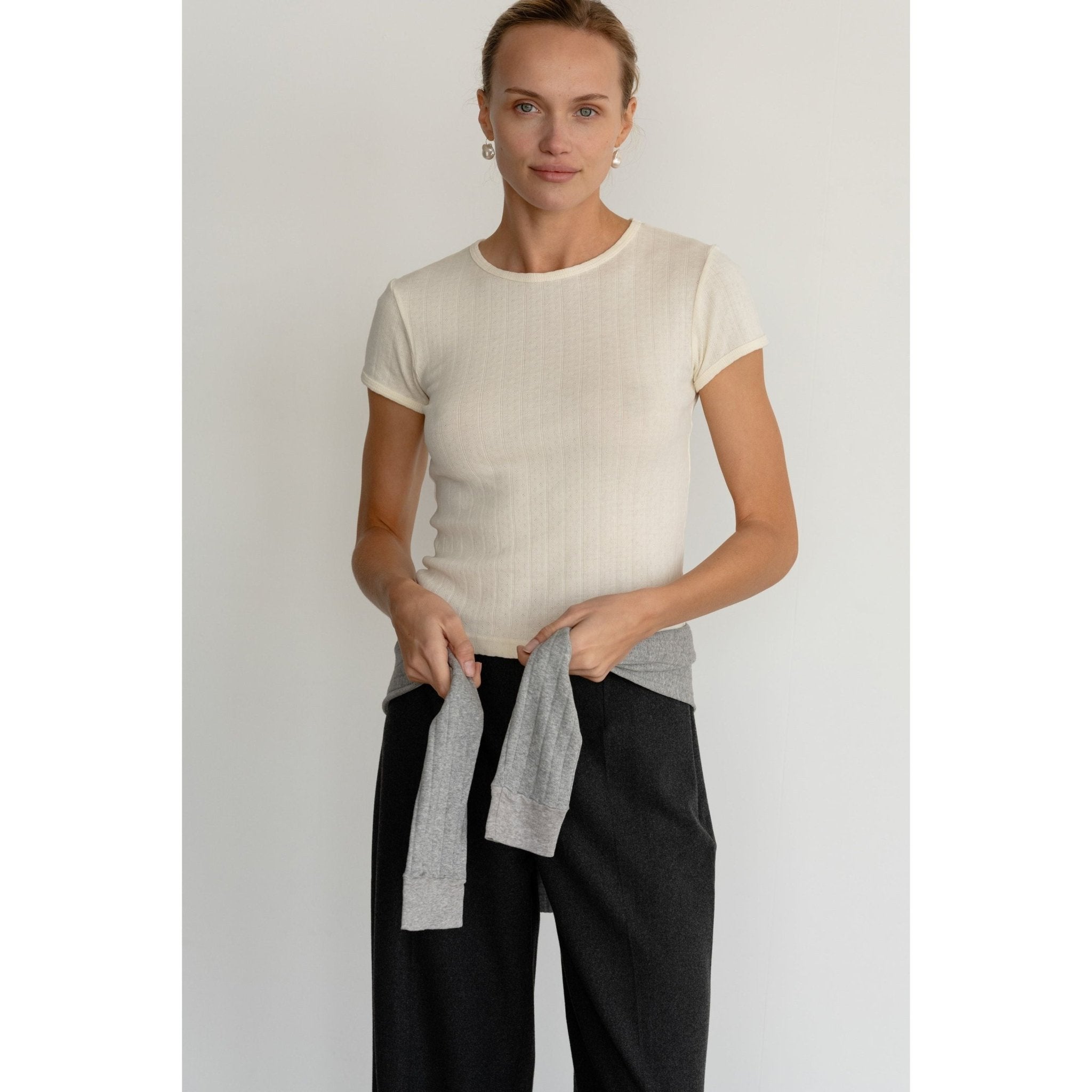 The Pointelle Baby Tee Creme - Primm'sThe Pointelle Baby Tee CremeDONNI.