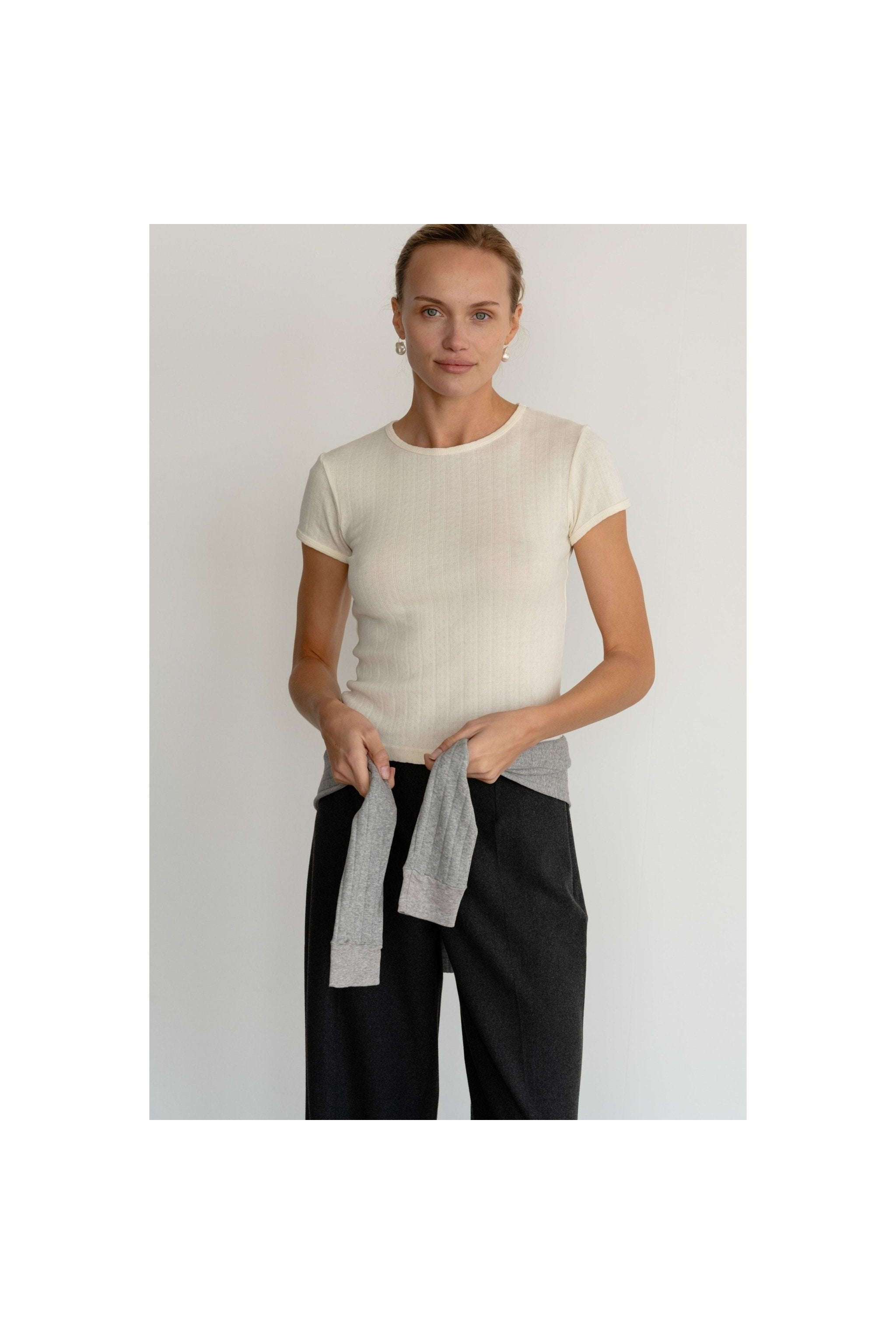 The Pointelle Baby Tee Creme - Primm'sThe Pointelle Baby Tee CremeDONNI.