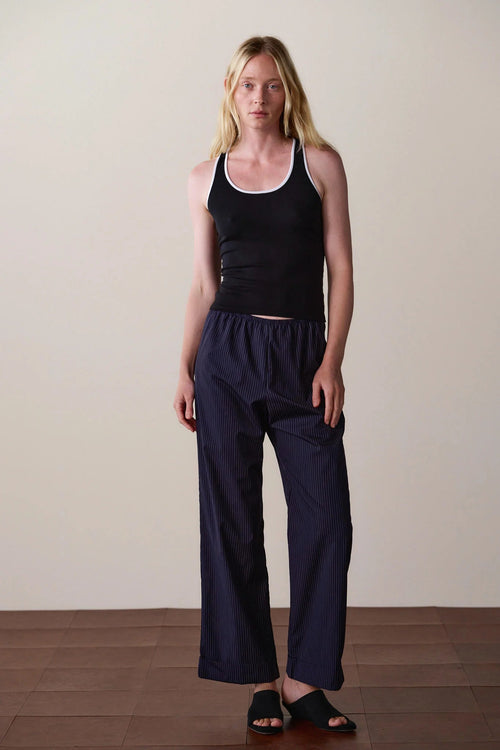 The Pop Pinstripe Simple Pant Navy DONNI.