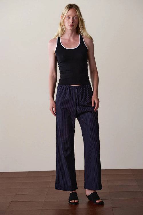 The Pop Pinstripe Simple Pant Navy DONNI.
