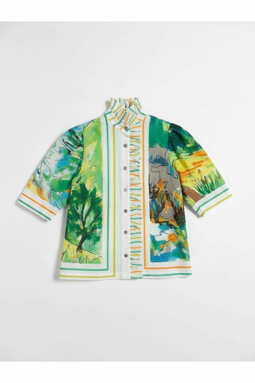 Frilled Buttondown Landscape Scarf Hope for Flowers by Tracy Reece