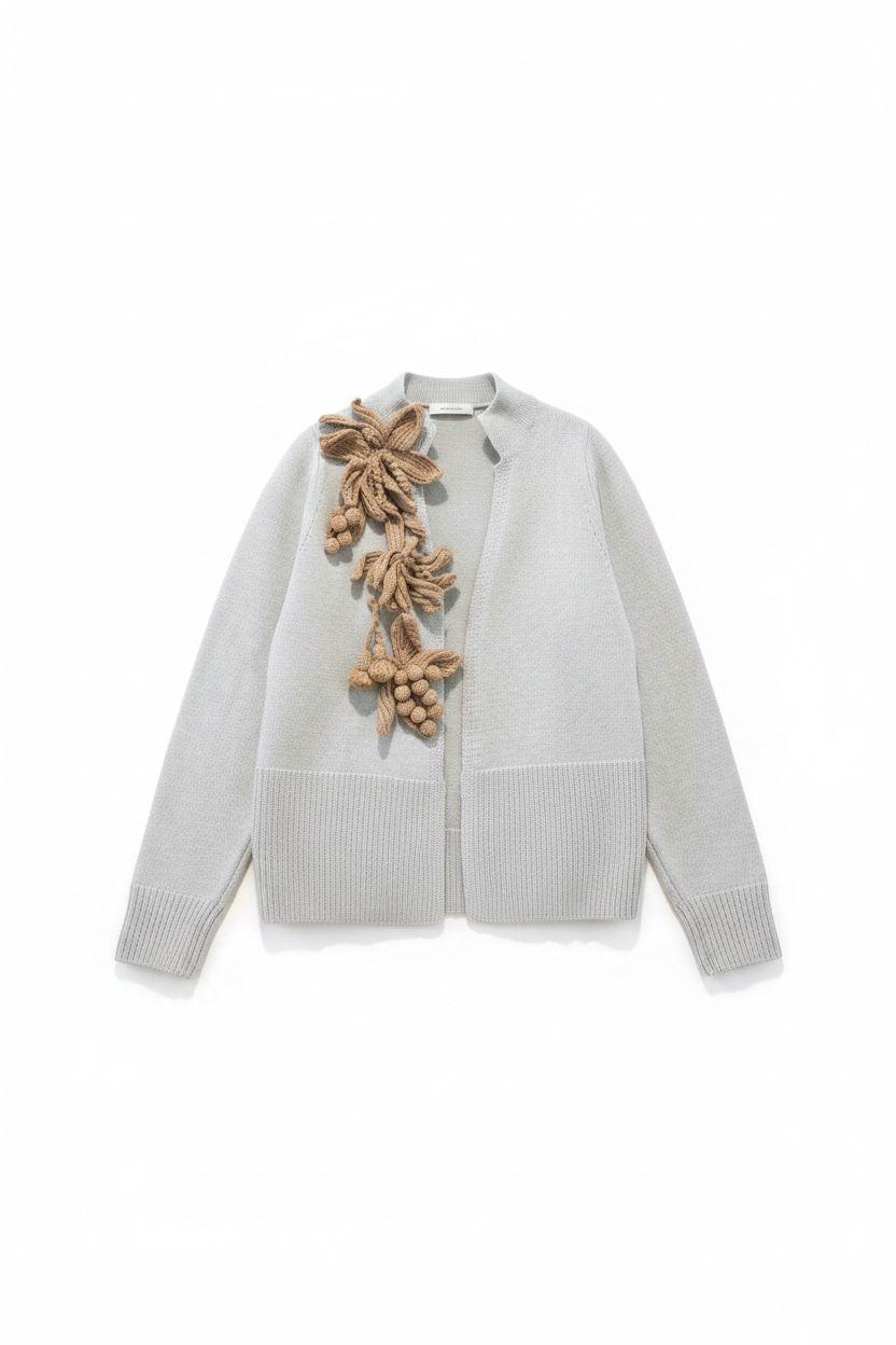 Long Sleeve Cardigan with Floral Applique Psophia