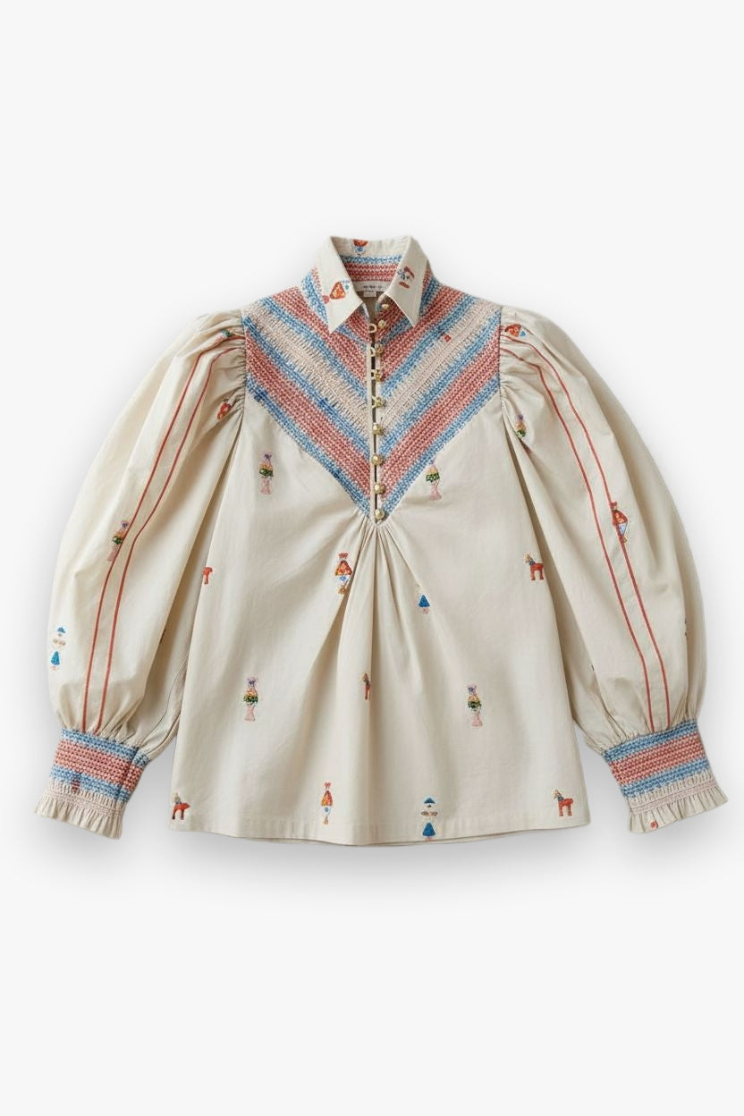 Embroidered Smocked Shirt Vanilla Multi Hope for Flowers by Tracy Reece
