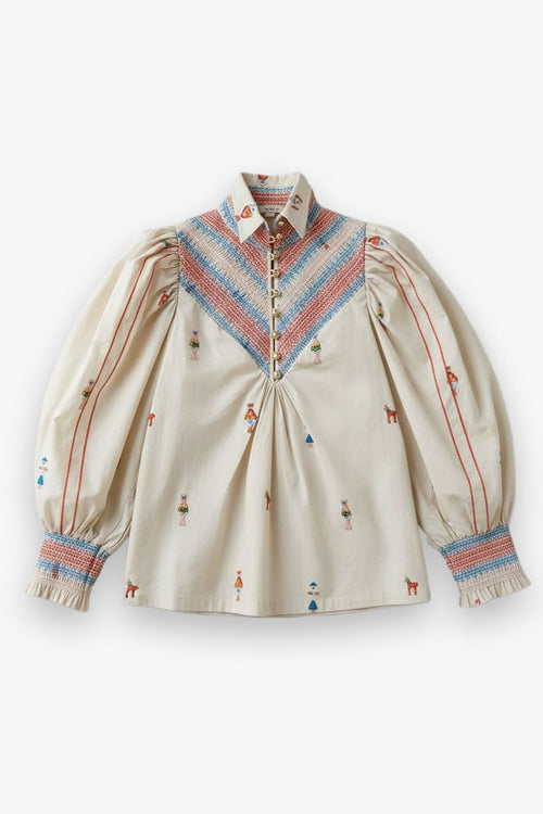 Embroidered Smocked Shirt Vanilla Multi Hope for Flowers by Tracy Reece