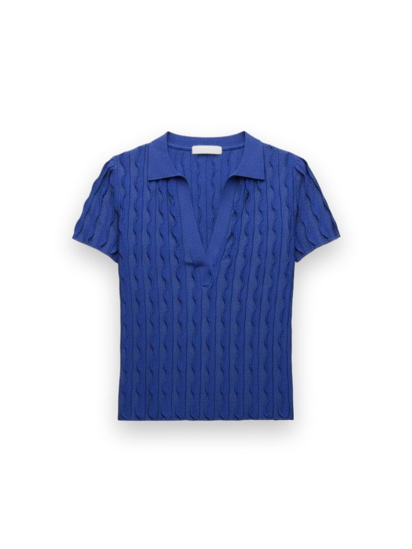 MALLORIE SCALLOPED KNIT POLO Simkhai