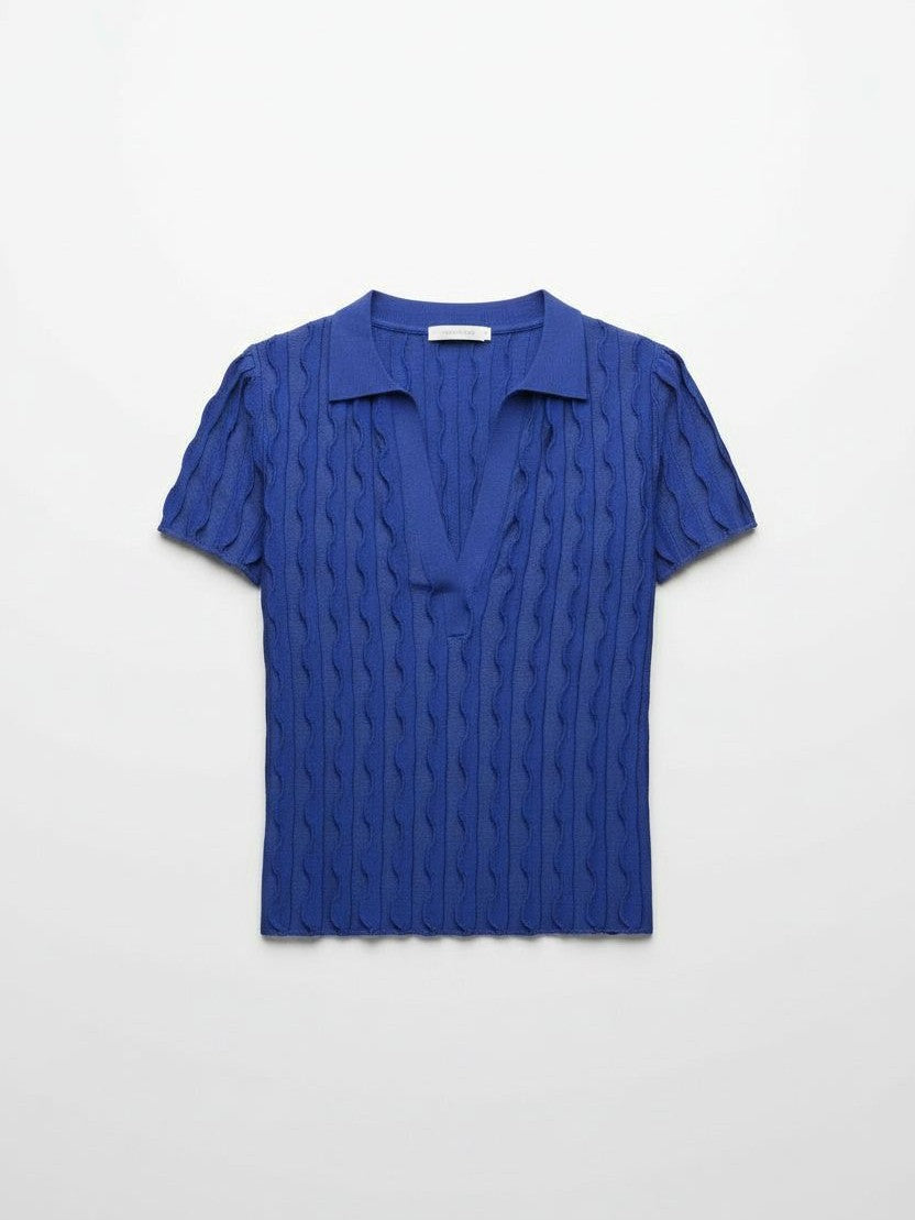 MALLORIE SCALLOPED KNIT POLO Simkhai