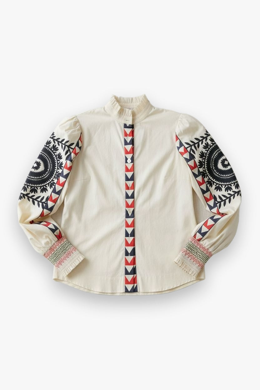 Embroidered Sleeve Shirt Vanilla Multi Hope for Flowers by Tracy Reece