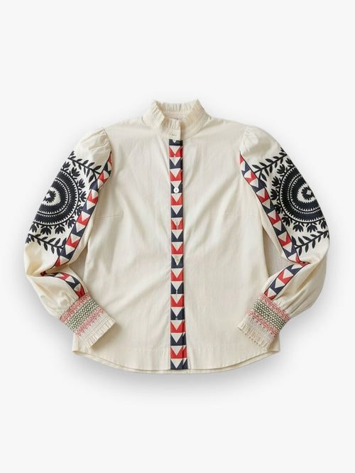 Embroidered Sleeve Shirt Vanilla Multi Hope for Flowers by Tracy Reece
