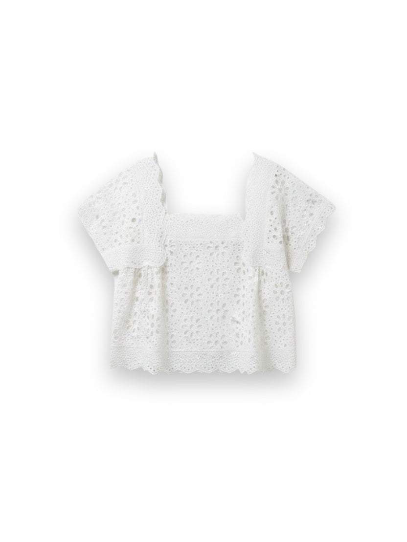 Square Neck Blouse White Eyelet Hope for Flowers by Tracy Reece