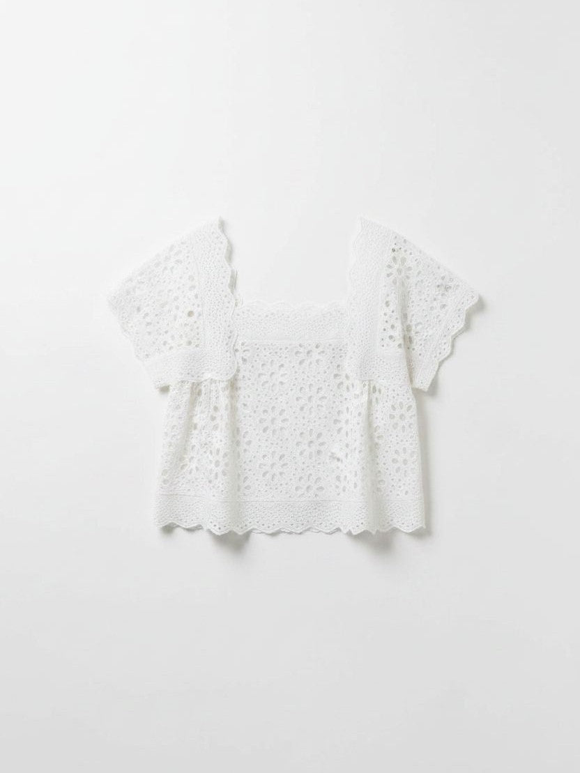 Square Neck Blouse White Eyelet Hope for Flowers by Tracy Reece